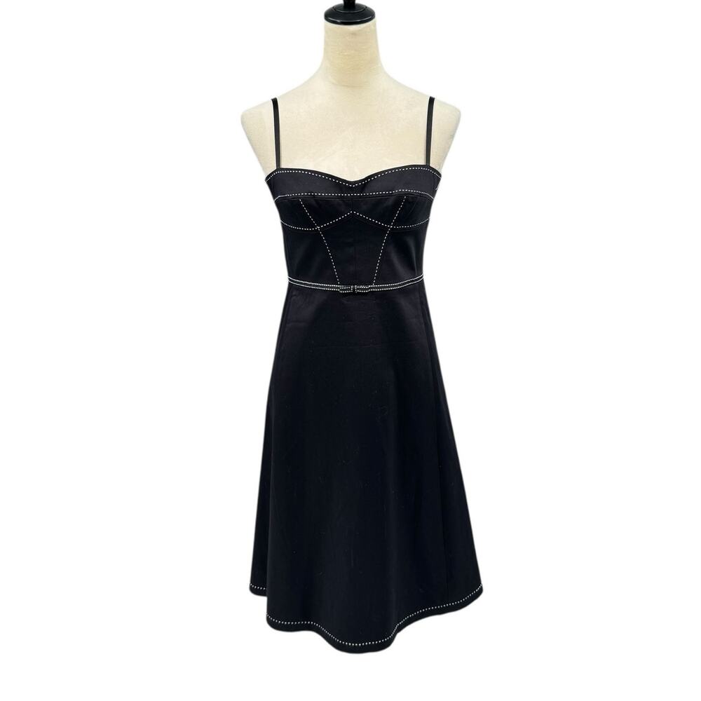 Gianni Bini NWT Y2K Vintage Black Contrast White Sttich Fit & Flare Mini Dress